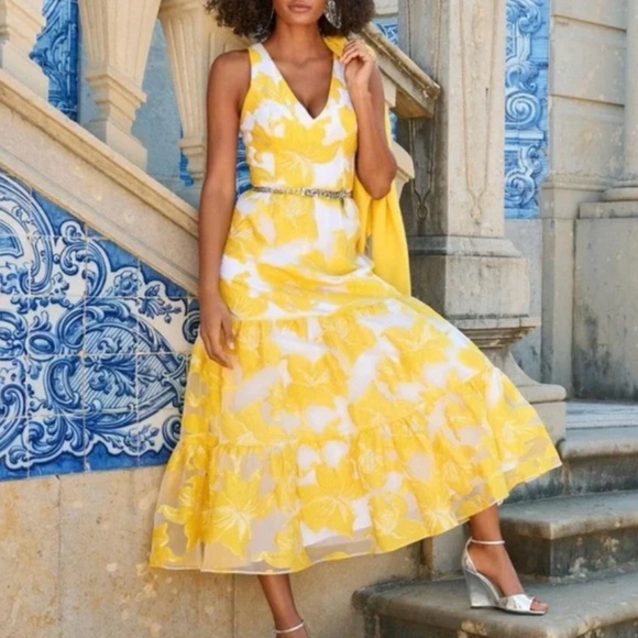 Exploded Metallic Floral Jacquard Organza Tiered Ankle Length  Dress Size 8 NWT - Picture 16 of 17